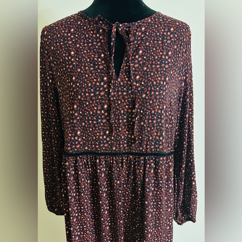 RusttyDustty Tie Neck Tiered Ruffled Smock Midi Dress - Size L - Picture 3 of 6